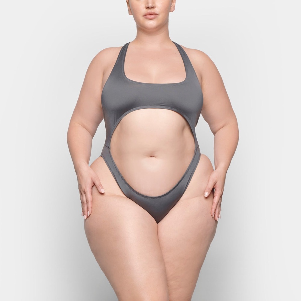 Skims Signature Swim Cut Out Monokini in Gunmetal